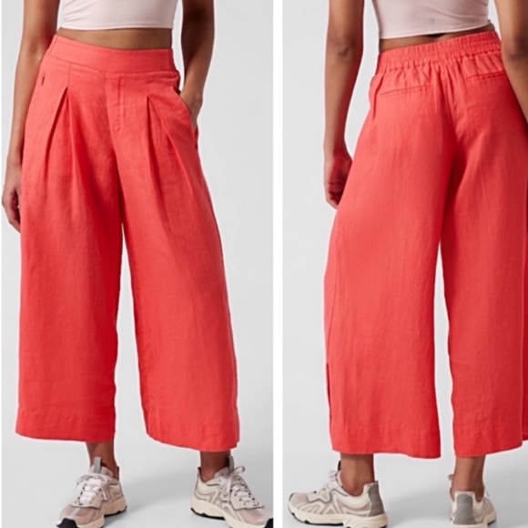 Athleta Pants - NWT! Athleta Linen Playa Wide Leg Crop Split Hem Pants Vacation Travel 10P 23”
